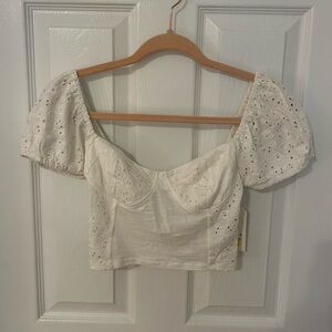 Billabong Cream Eyelet Puff Sleeve Blouse